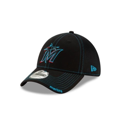 Black Miami Marlins Hat - New Era MLB 2019 Neo 39THIRTY Stretch Fit Caps USA1793460